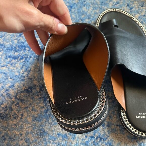 Givenchy Black Leather Chain Accent Slides - Picture 11 of 14